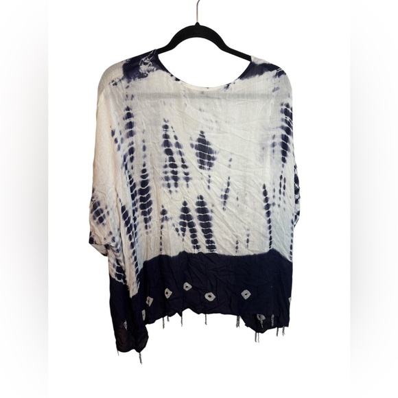 Soft Surroundings Navy Blue Tie Dye Beaded Kimono - Picture 5 of 5